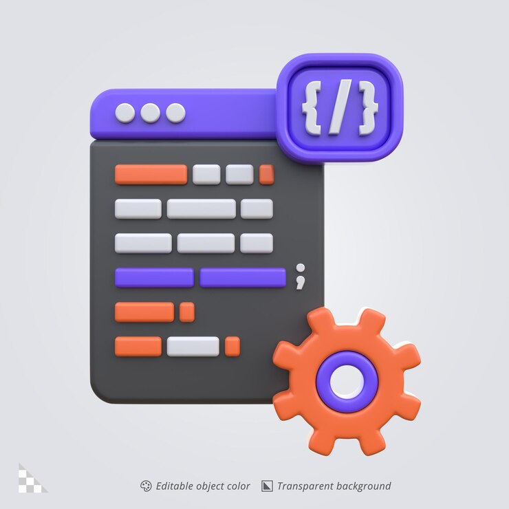 PSD renderización de íconos 3d de codificación y desarrollo de software