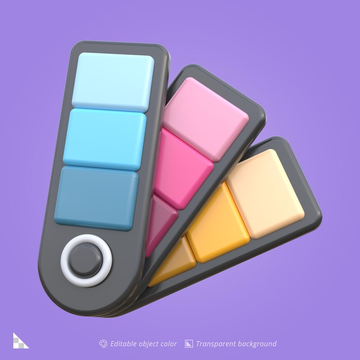 PSD renderización de íconos en 3d de una paleta de colores