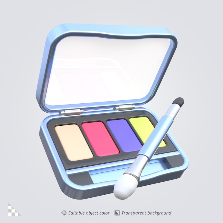 PSD renderización de íconos 3d de la paleta de sombra de ojos con pincel