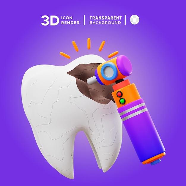 Renderización de la ilustración 3d del icono del taladro de dientes