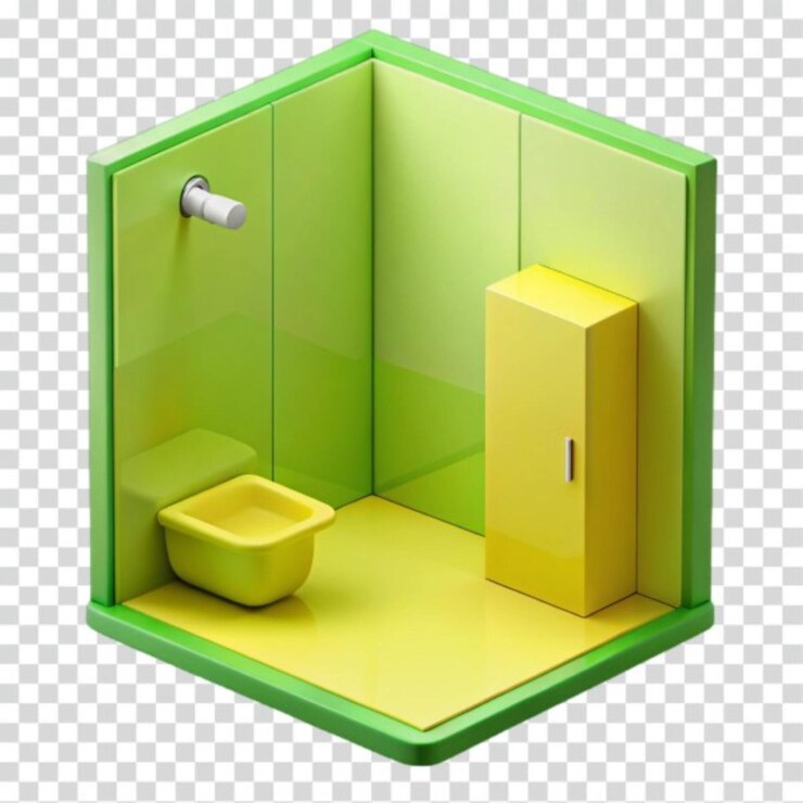PSD renderización isométrica en 3d de un simple interior de baño