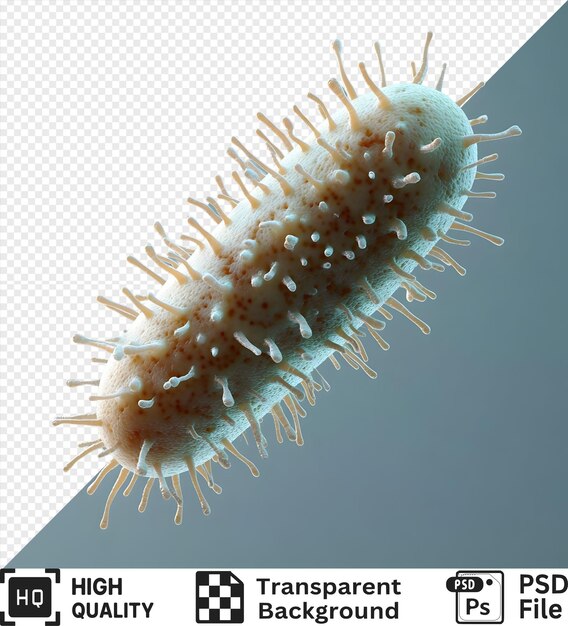 Renderización microscópica en 3D de una bacteria con numerosos picos aislados en un fondo transparente