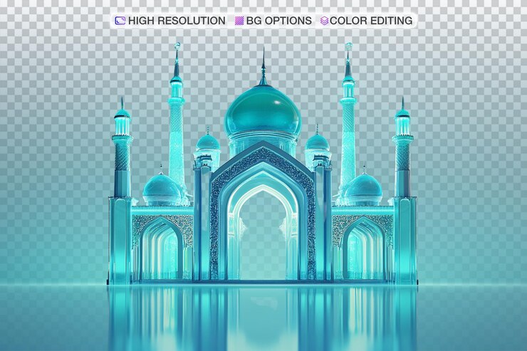 PSD renderización minimalista en 3d de la mezquita de kazán en vidrio helado