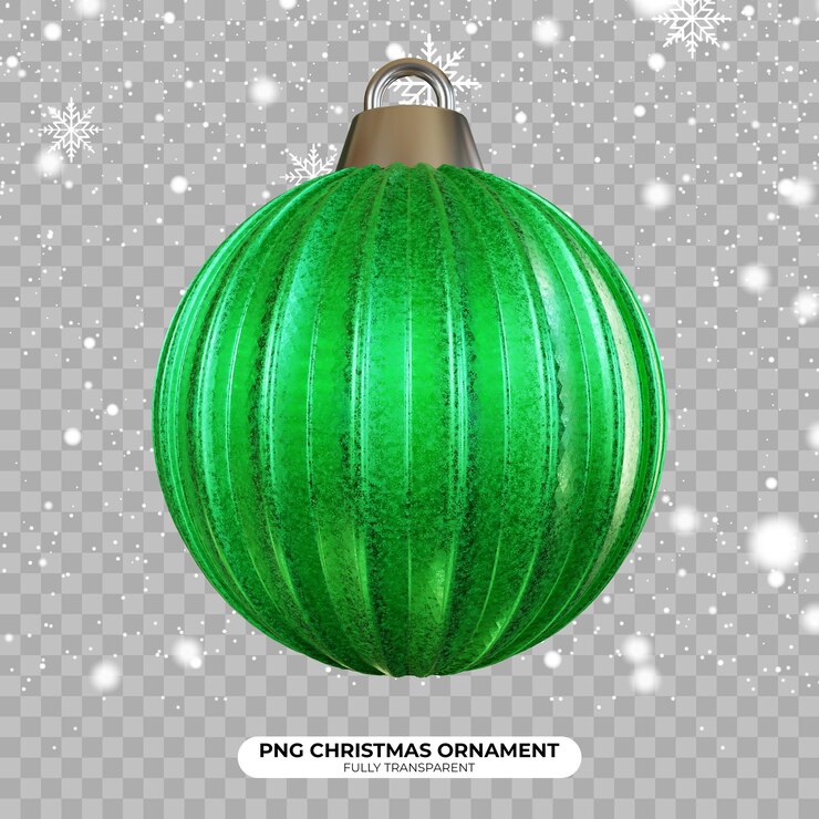 PSD renderización psd 3d de adornos de bola de navidad con colores verdes en un fondo transparente
