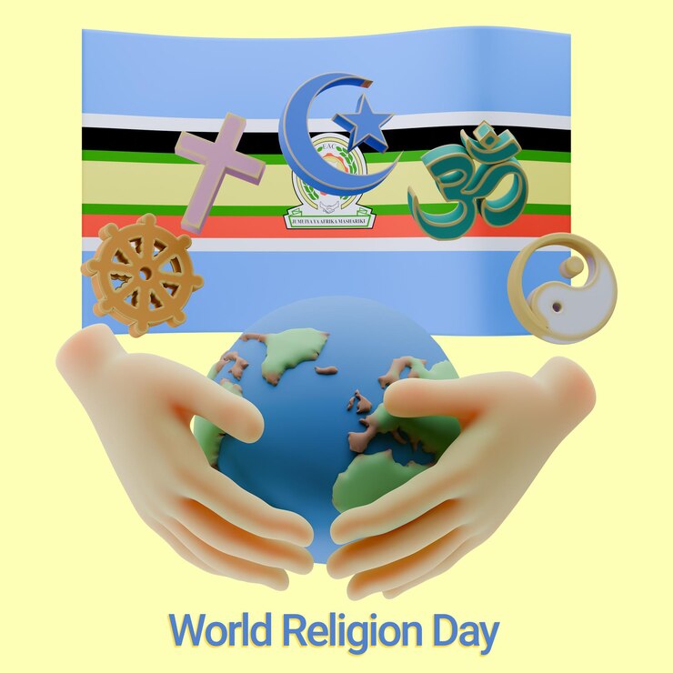 PSD renderizações 3d polidas do dia mundial da religião com bandeiras da comunidade da áfrica oriental