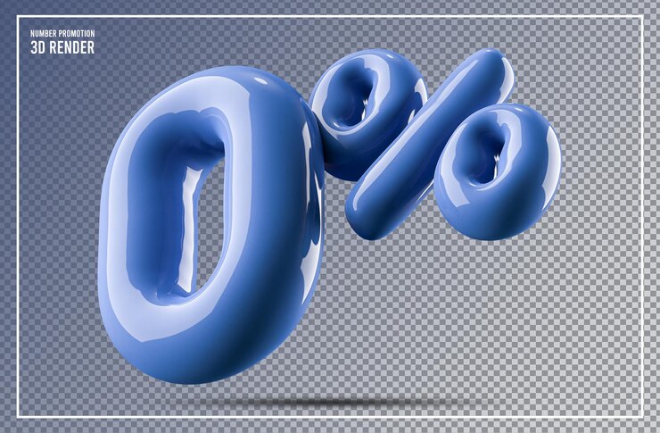 PSD renderizado en 3d de 0 por ciento de descuento porcentaje azul