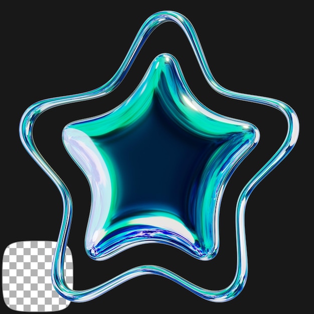 Renderizado 3D abstracto con forma de estrella Y2K sobre fondo transparente