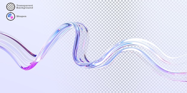 Renderizado 3D abstracto de línea ondulada con forma de cinta transparente y cristal líquido. Arcoíris fluido con textura holográfica degradada y dispersión de la luz. Elemento de diseño brillante y volador