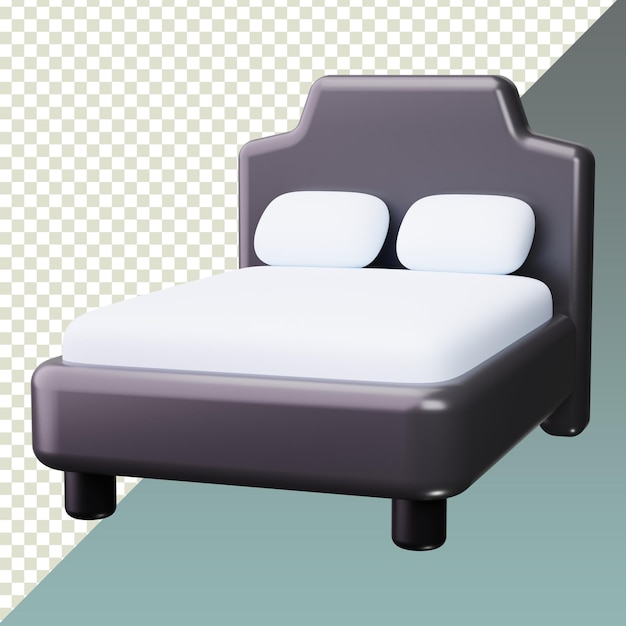 Renderizado en 3D de una acogedora cama doble aislada sobre un fondo transparente
