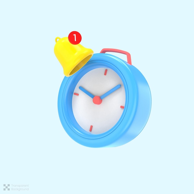 Renderizado 3d aislado Reloj despertador e icono de campana de notificación