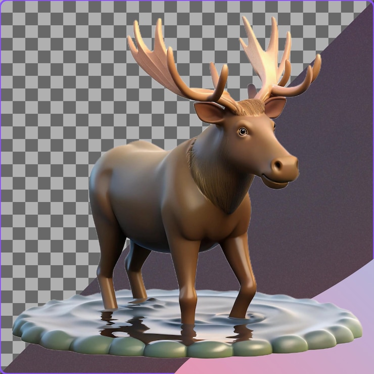 PSD renderizado en 3d de un alce de pie en el agua