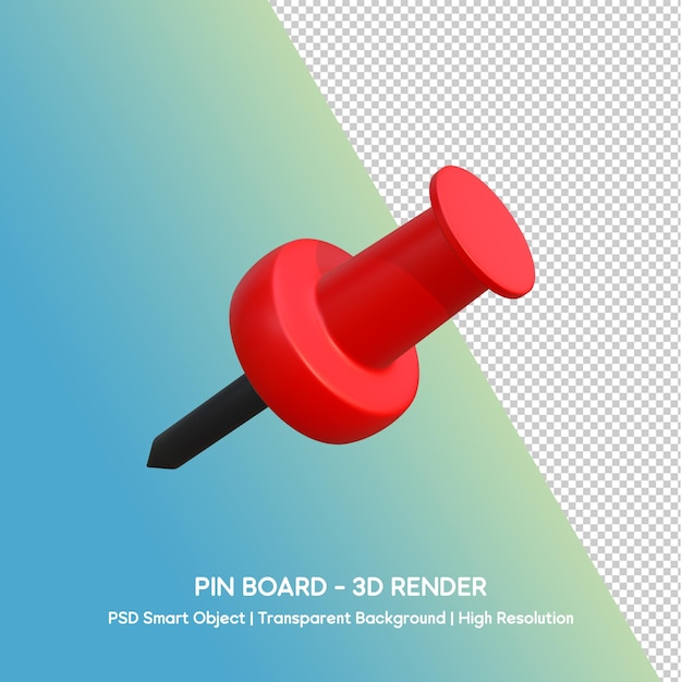 Renderizado en 3D con alfiler rojo en un fondo transparente