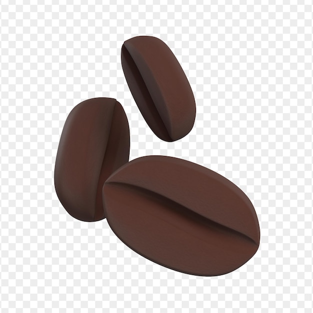 Renderizado en 3D de alta calidad de granos de café marrón tostados suspendidos en el aire