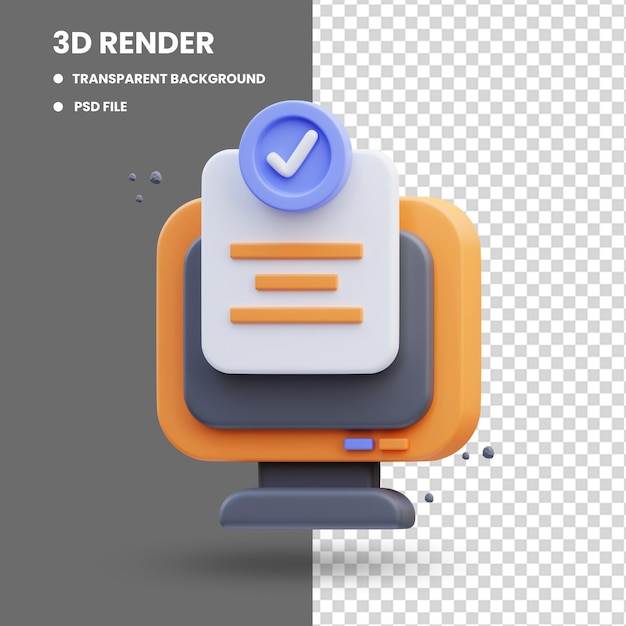 Renderizado en 3D del archivo de monitor de ilustración de icono lindo aprobado