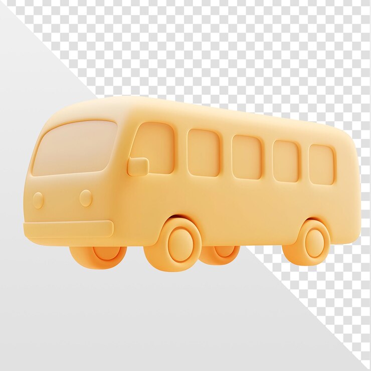 Renderizado en 3D del autobús de dibujos animados amarillo
