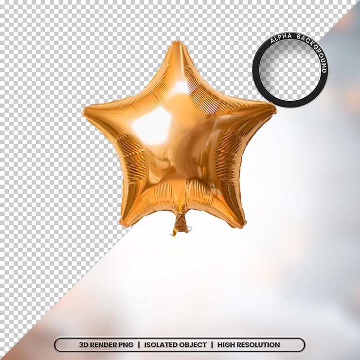 Renderizado en 3D Balón Estrella metálica Icono del elemento dorado PSD PNG