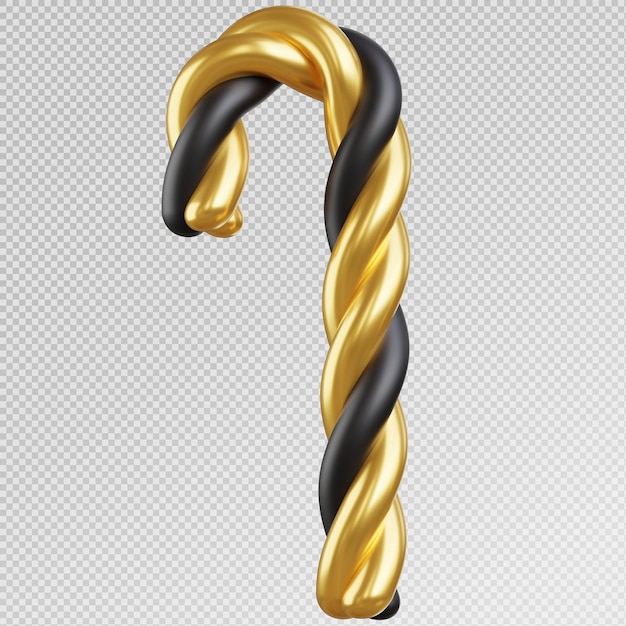 Renderizado en 3D de bastón de Navidad dorado con la temporada de Navidad