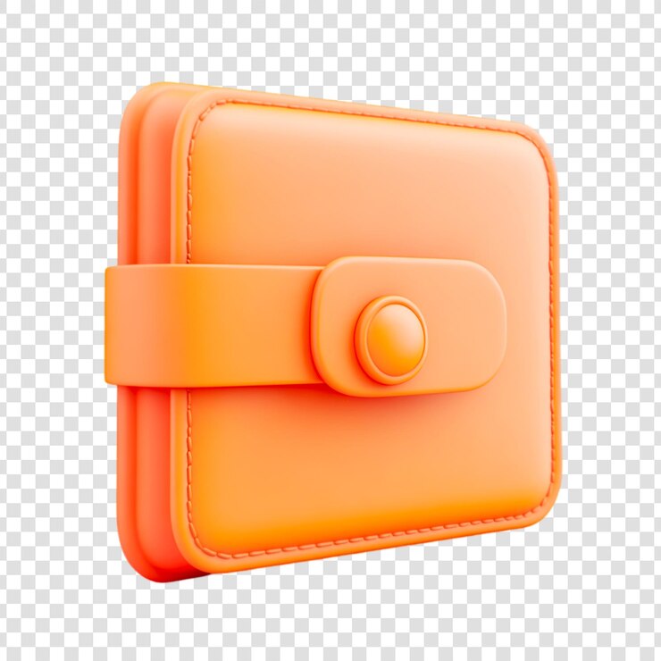 PSD renderizado en 3d de una billetera naranja brillante diseño simple estilo minimalista
