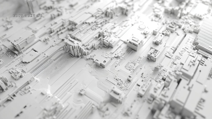 PSD renderizado 3d blanco abstracto de una placa de circuitos tecnológicos complejos