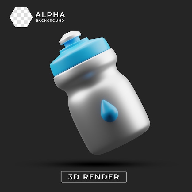 Renderizado en 3D de una botella de agua azul y blanca