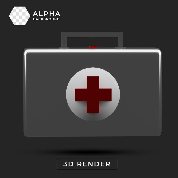PSD renderizado en 3d de un botiquín de primeros auxilios con un símbolo de la cruz roja
