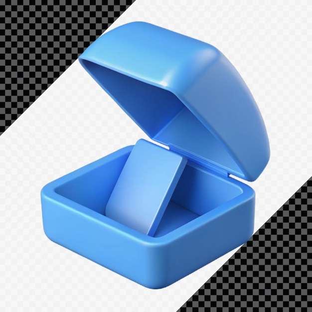 Renderizado en 3D de una caja azul abierta