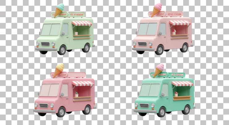 PSD renderizado en 3d del camión de helados