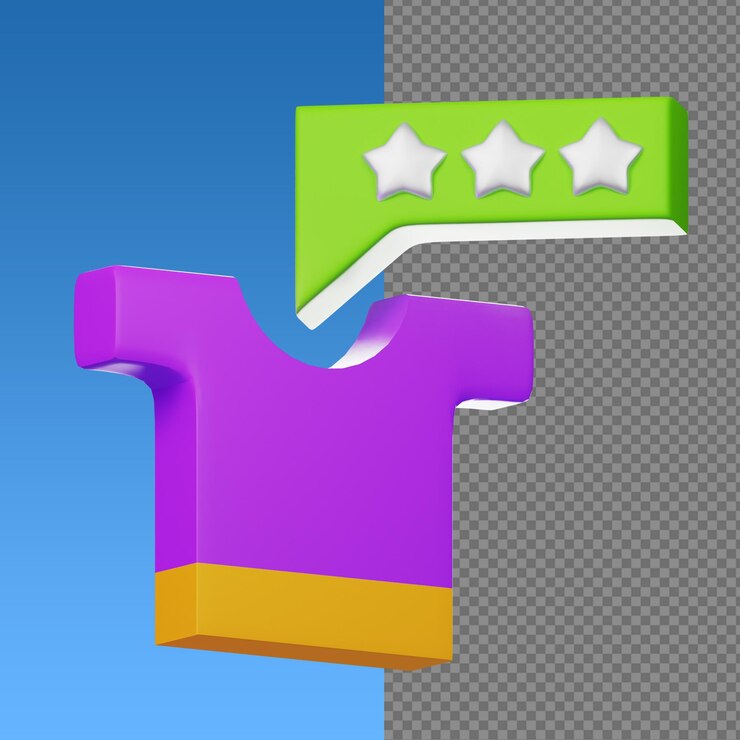 Renderizado en 3D de una camiseta con estrellas de revisión