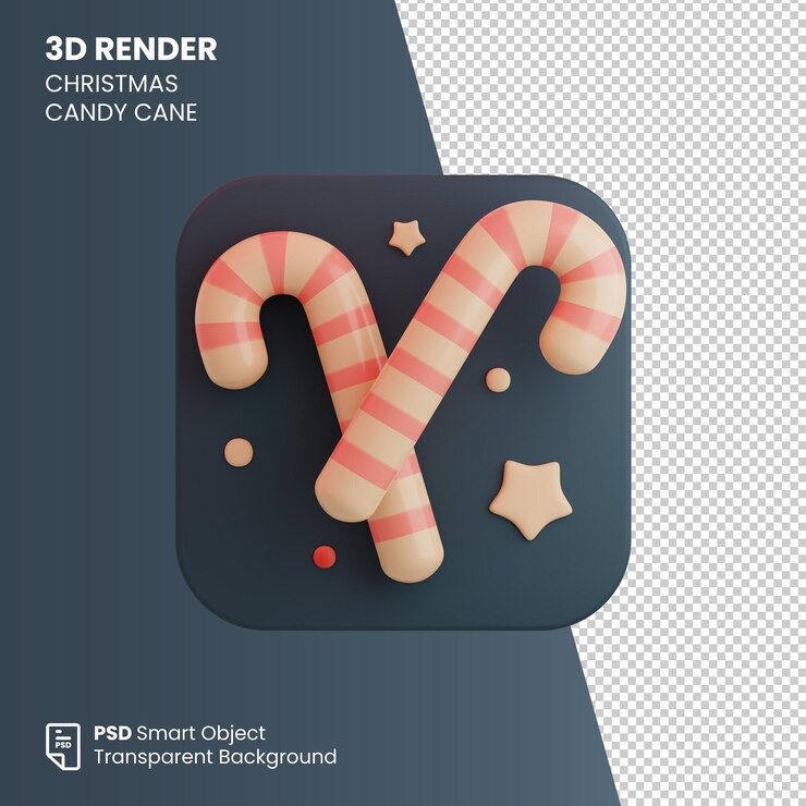 PSD renderizado en 3d de la caña de caramelo de navidad