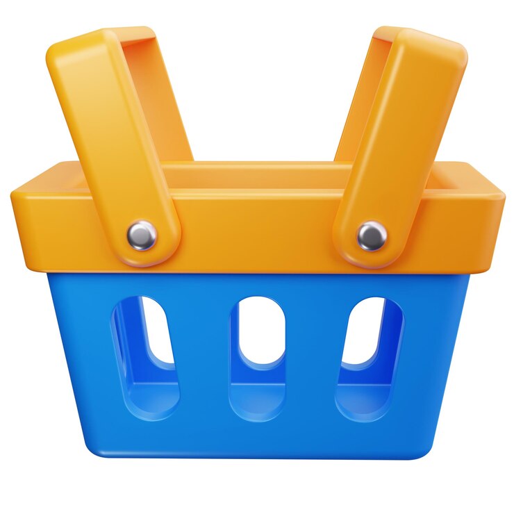 PSD renderizado en 3d de una canasta de compras azul y naranja ideal para el comercio electrónico