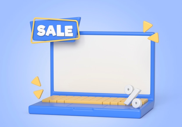 Renderizado en 3D del cartel de venta de portátiles