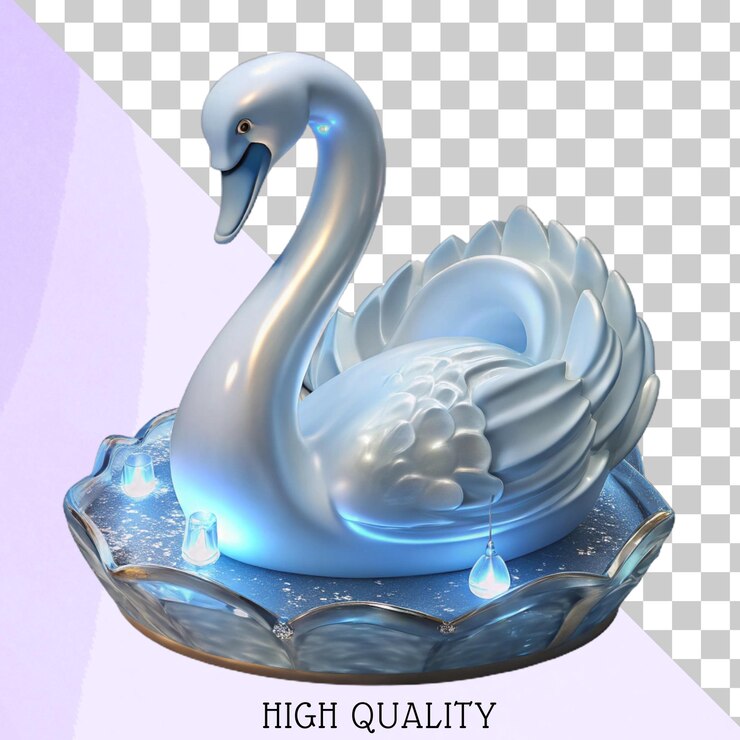 PSD renderizado en 3d de un cisne azul en una fuente de agua de alta calidad