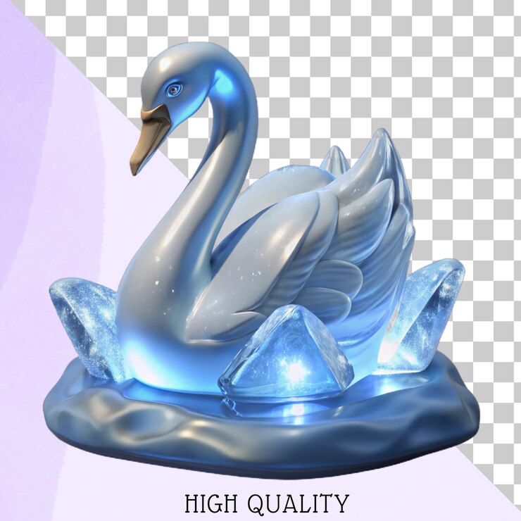 PSD renderizado en 3d de un cisne blanco en hielo con una ilustración de brillo azul