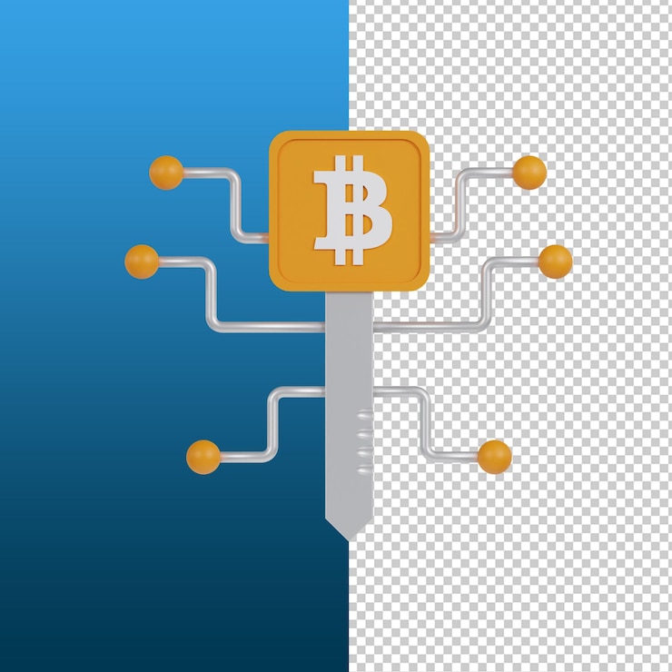 Renderizado en 3D de la clave de Bitcoin