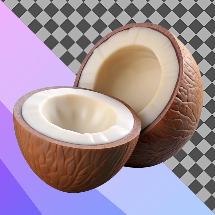 PSD renderizado en 3d de un coco dividido en dos