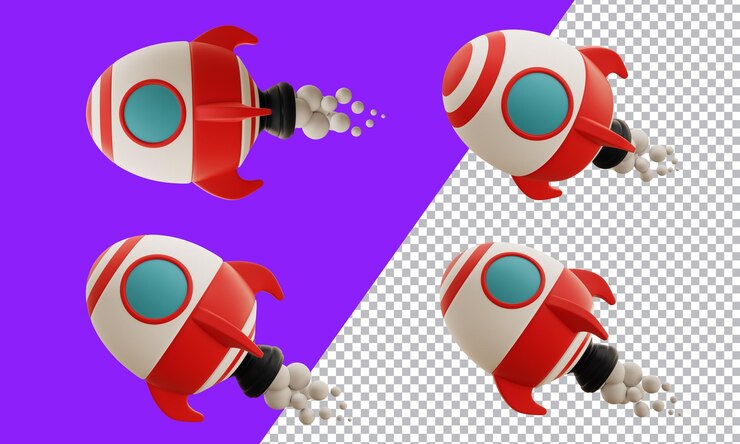 renderizado 3d de colección de cohetes de dibujos animados