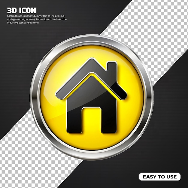 Renderizado en 3D de color amarillo Ícono de inicio o símbolo aislado en fondo transparente