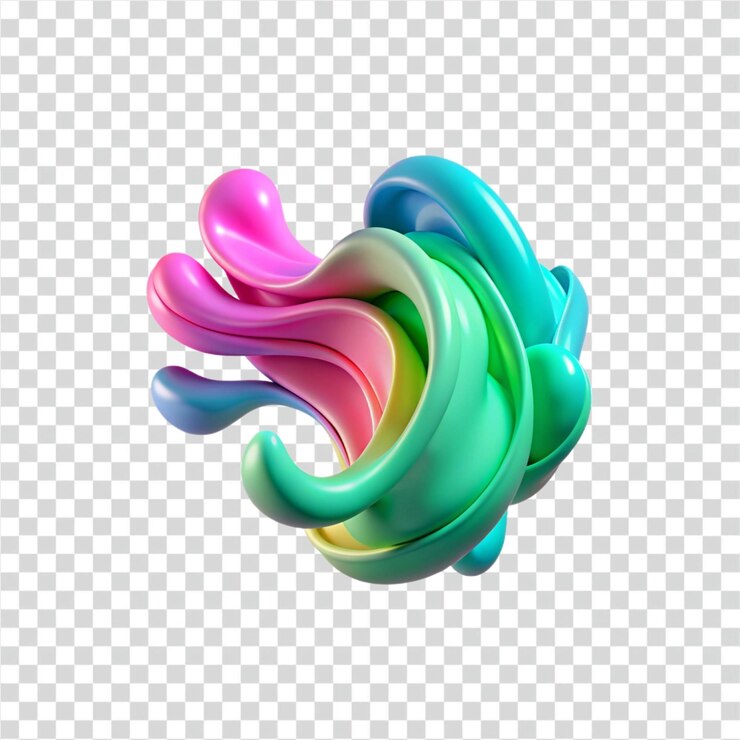 PSD renderizado en 3d de colores abstractos con formas pastel brillantes y giratorias
