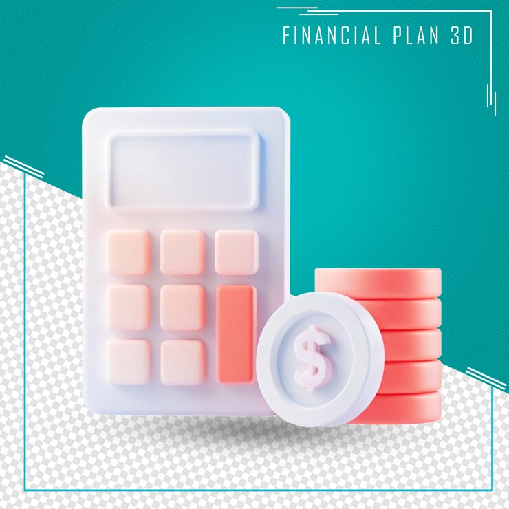 PSD renderizado 3d colorido de una calculadora y monedas concepto financiero