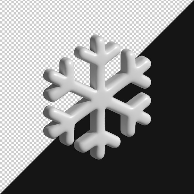 Renderizado en 3D de un copo de nieve blanco sobre un fondo transparente