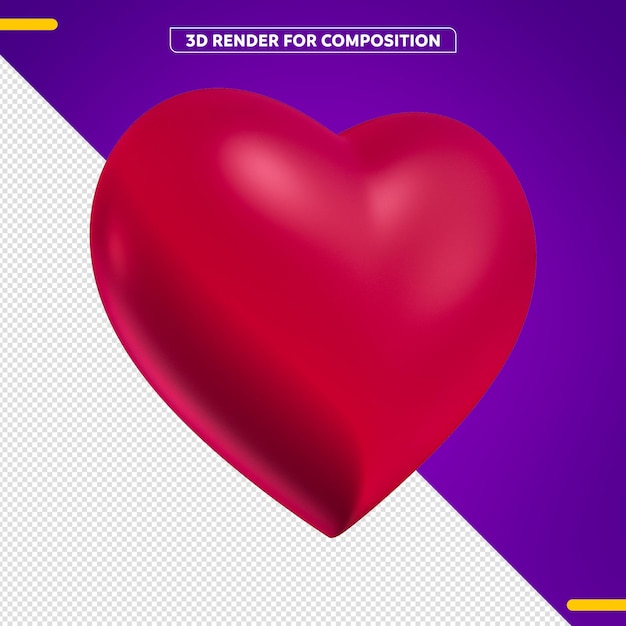 Renderizado en 3D de un corazón rojo brillante