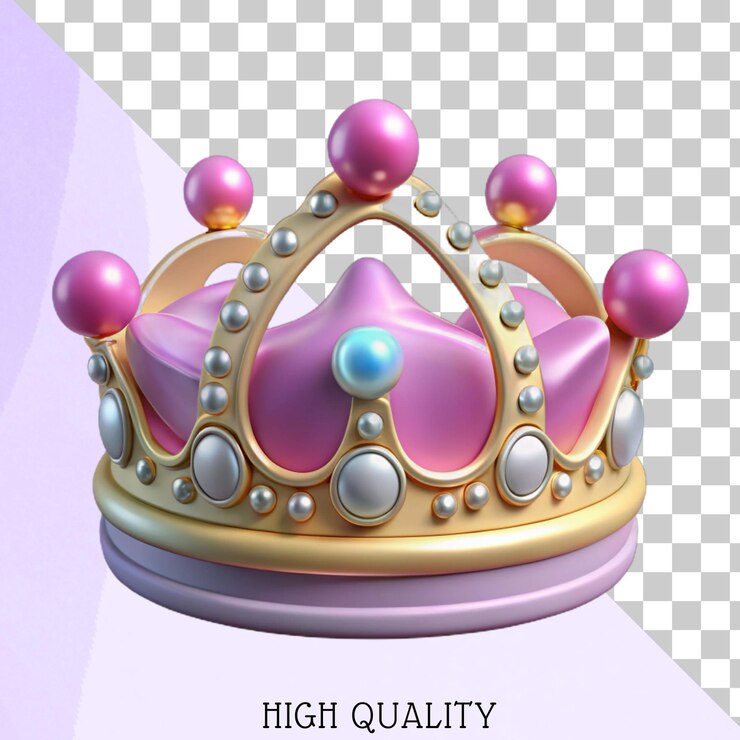 PSD renderizado en 3d de una corona rosa y dorada con perlas