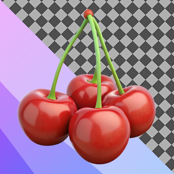 PSD renderizado en 3d de cuatro cerezas