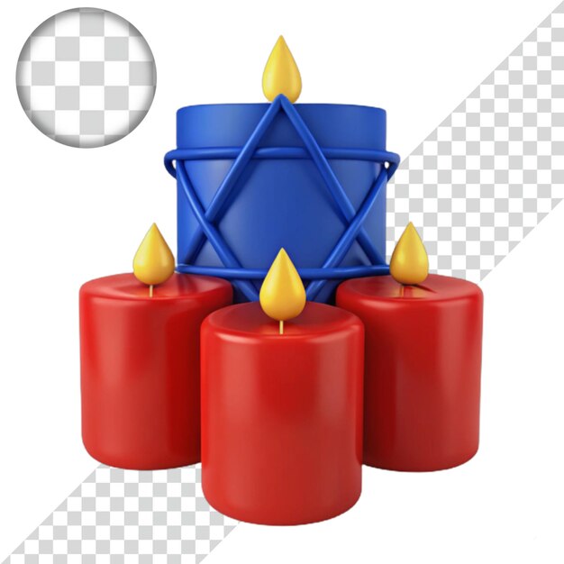 Renderizado en 3D de cuatro velas con la estrella azul de David