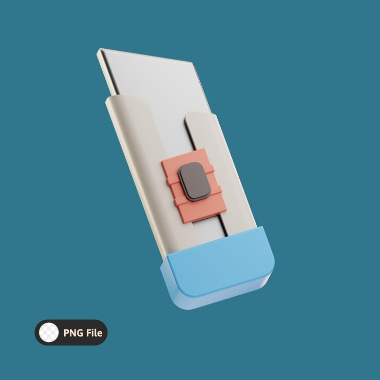 PSD renderizado en 3d de un cuchillo de utilidad aislado en un fondo de azul azulado