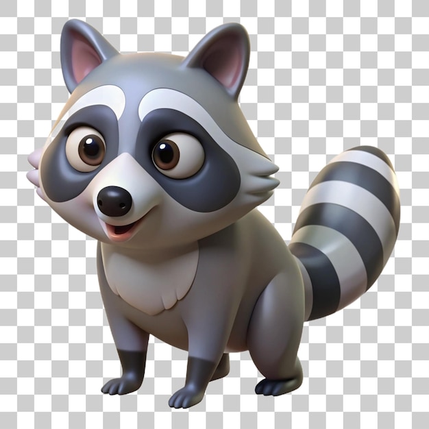 Renderizado en 3D de un curioso mapaches buscando aislado en un fondo transparente