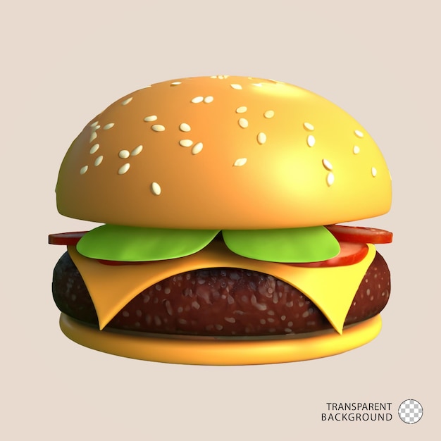 Renderizado en 3D de una deliciosa hamburguesa de queso