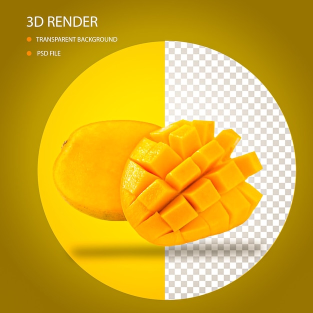 Renderizado en 3D de un delicioso mango con fondo transparente