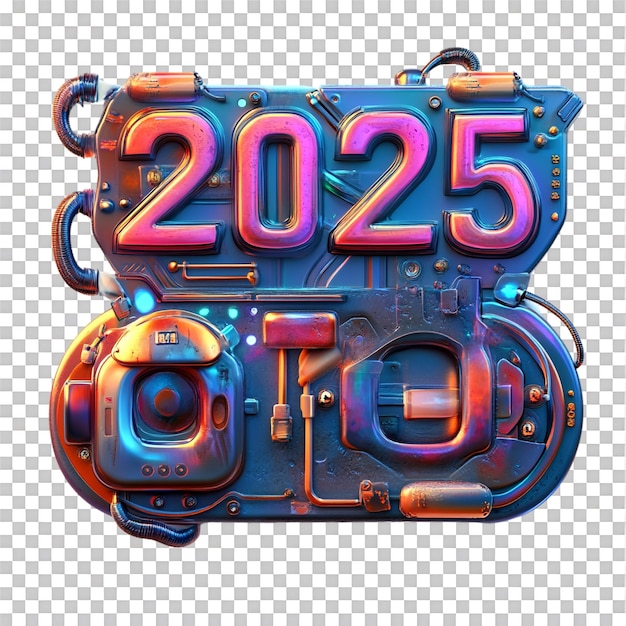 Renderizado 3D Diseño de texto para el año nuevo 2025 Logo mezclado con estilo de robot de estética moderna