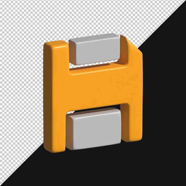 Renderizado en 3D de un disquete naranja con bloques grises